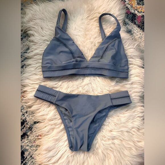 PilyQ Anthropologie stitched trim bikini set L/S - Picture 1 of 5
